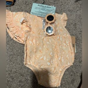 Charlotte & Ezra Baby Romper Set in Peach- 3 pieces- NWT- 3-6 months